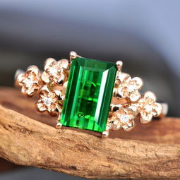 天然 绿碧玺 戒指18K玫瑰金钻石戒指女花朵绿 