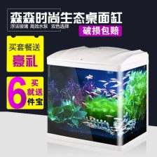 YEE小型鱼缸小水族箱玻璃小鱼缸桌面创意生态鱼缸水族箱迷你鱼缸 