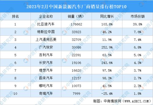 2023年2月中国新能源汽车厂商销量排行榜TOP10 附榜单