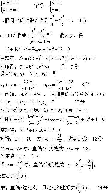 已知椭圆C中心在原点.焦点在x轴上.椭圆C上的点到焦点的最大值为3.最小值为1. Ⅰ 求椭圆C的标准方程, Ⅱ 若直线l y kx m与椭圆交于不同的两点M.N.且以MN为直径的圆经过椭圆的右顶点 