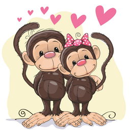 卡通猴子情侣