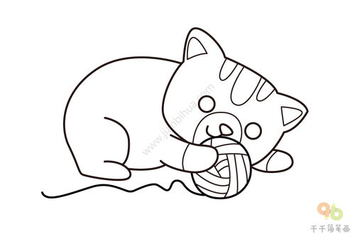 玩毛线团的小猫简笔画