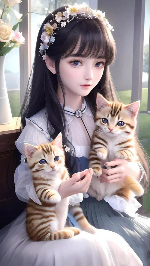 可爱的小女孩与小猫咪