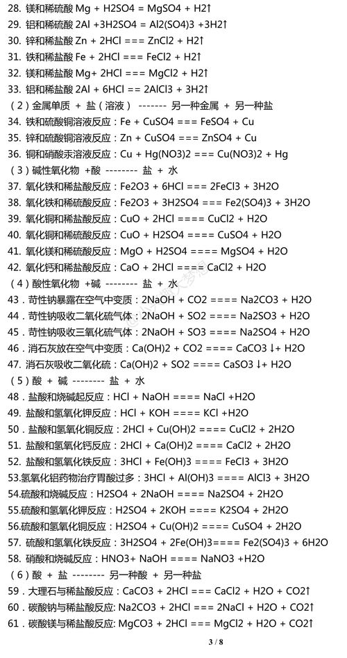 初三常见的化学方程式