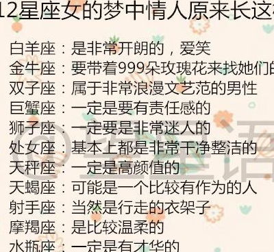 12星座都是什么专家 12星座女的梦中情人原来长这样