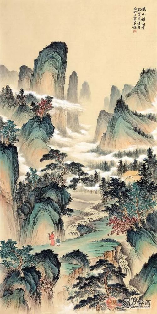 名川古韵国画山水 仿古画著名画家王宁画作 