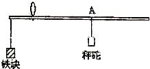 如图所示是一个自制密度秤.其外形和杆秤差不多.装秤钩的地方吊着一个铁块.秤砣放在A处时.秤杆恰好平衡.把铁块放在待测密度的液体中.移动秤砣.便可直接在杆上读出液体的密度 