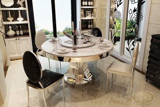 洛克威登不锈钢大理石餐桌,圆形双层带转盘时尚饭桌,型号598