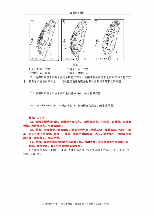 特别免费资料 2009届高考地理难点热点备考集锦 台湾问题下载 地理 