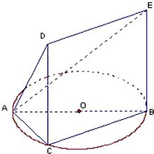 如图.一简单几何体的一个面ABC内接于圆O.AB是圆O的直径.四边形DCBE为平行四边形.且DC 平面ABC. 1 证明 平面ACD 平面ADE, 2 若AB 2.BC 1..试求该几何体的体积 
