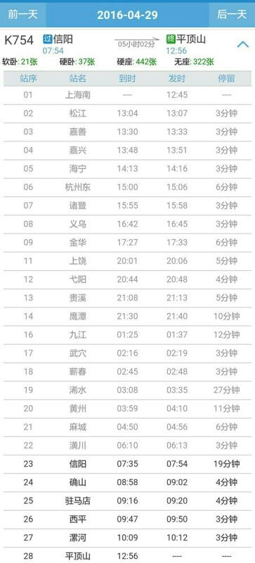 火车票信阳到北京西4月29K754几点发车 多少钱 