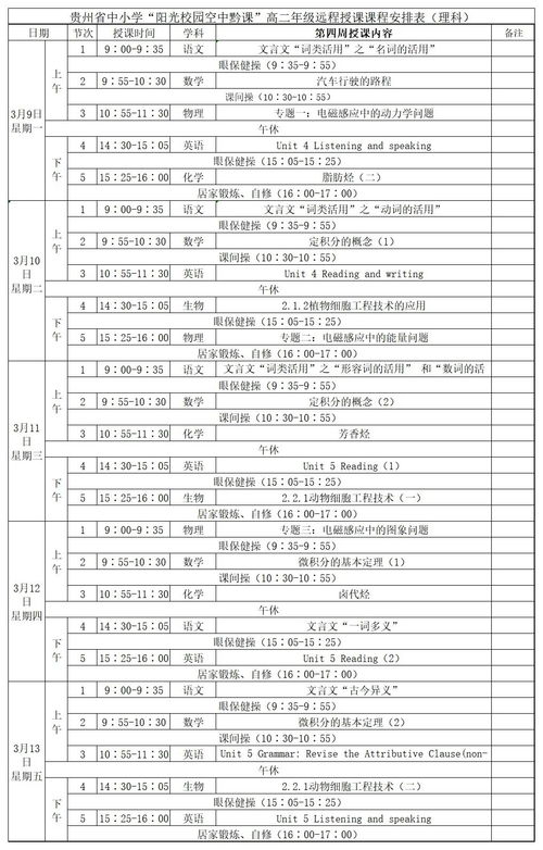 高二年级 理科 第二周课表 信息评鉴中心 酷米资讯 Kumizx Com