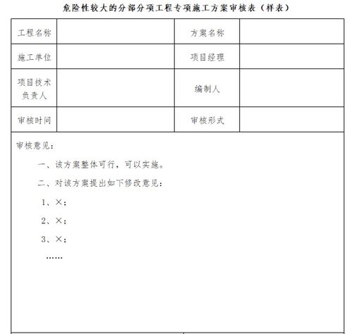 危险性较大分部分项工程专项施工方案审核表