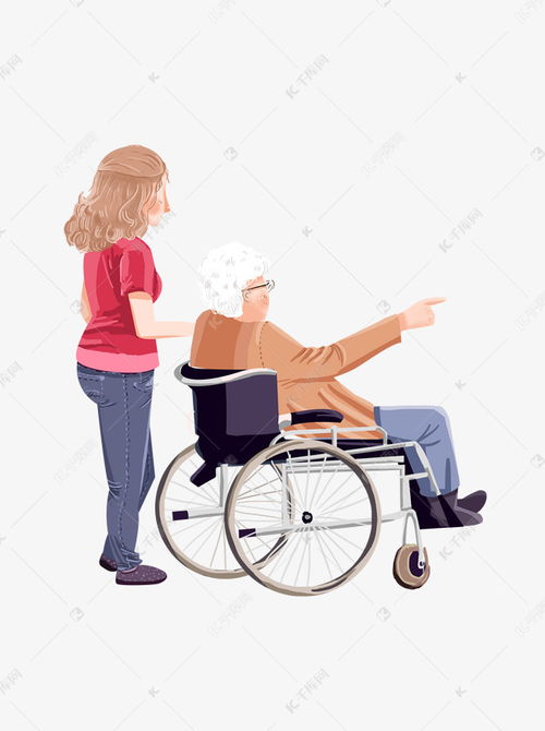 坐在轮椅上的老人和年轻女子卡通元素素材图片免费下载 千库网 