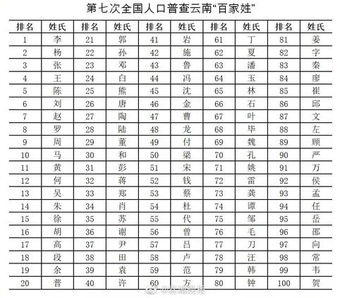 2025年最新姓氏人口