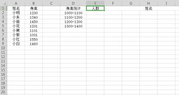 EXCEL怎么统计一个村庄身高在不同高度的人数,并统计在该身高区域的姓名 