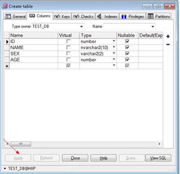 ORACLE 中使用pl sql建表如何设置主键,点不了apply 