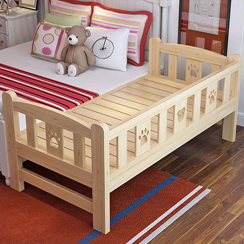 实木儿童床婴儿床上下铺带护栏单人床松木加宽拼接床