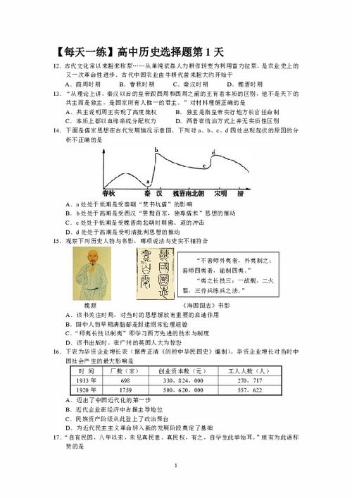 2014年广东历史高考选择题每天专项练习下载 历史 