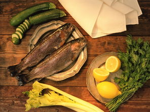 鱼吃晚饭,静物,特劳特,食品,厨房的桌子 